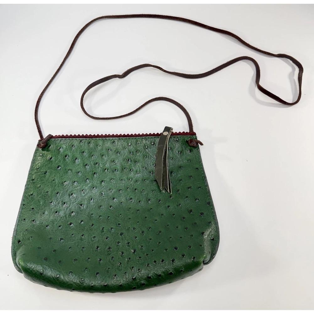 Green Ostrich Embossed Leather Crossbody Purse Womens Small Zip Bag Adjustable